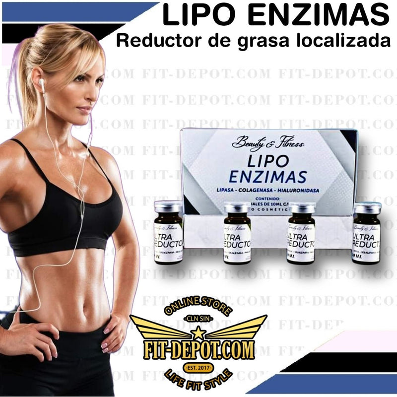 LIPO ENZIMAS - Elimina grasa rebelde localizada en abdomen, papada, brazos y piernas - caja con 4 frascos de 10 ml- SPA Premium - mesoterapia