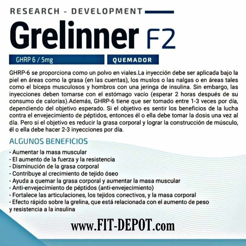Péptido GHRP 6 /5mg - Grelinner F2 |  PÉPTIDOS SYNERLAB - FIT Depot de México
