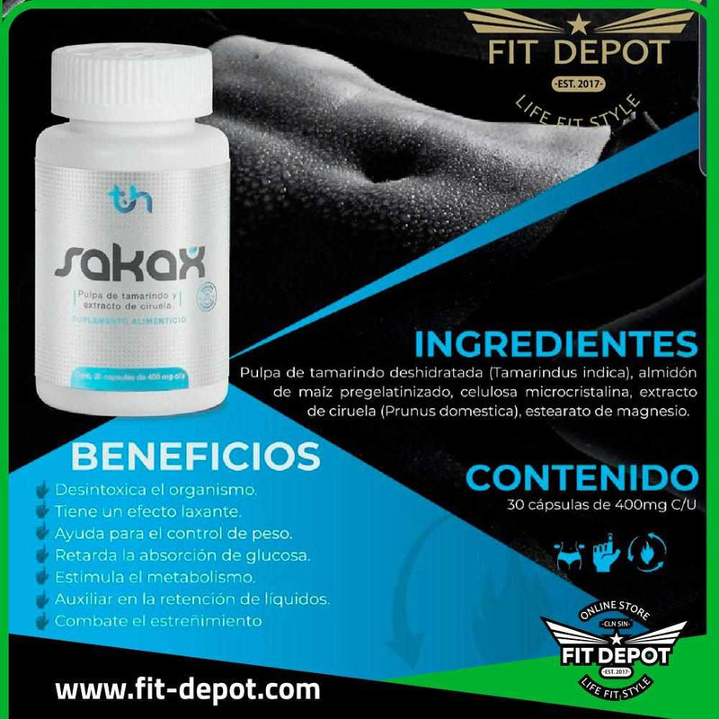 SAKAX - Anti-Estreñimiento y Desintoxicante (1 Frasco de 30 capsulas) / Ciruela / Tamarindo y más - FIT Depot de México